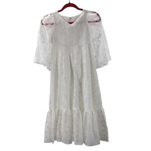 FLOWER GIRL PARTY SZ 10-11 Y white burnout half sleeve tiered dress NEW b82